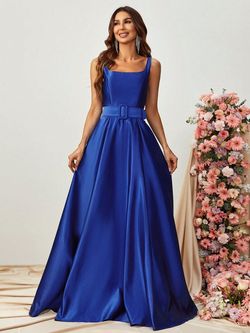 Style FSWD1337 Faeriesty Royal Blue Size 0 Belt Satin Jersey High Neck A-line Dress on Queenly