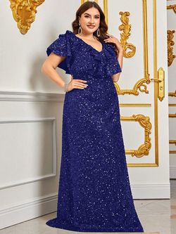 Style FSWD0818P Faeriesty Royal Blue Size 20 Sequined Polyester Military Prom Straight Dress on Queenly