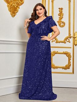 Style FSWD0818P Faeriesty Blue Size 28 Floor Length Fswd0818p Prom Sequined Straight Dress on Queenly