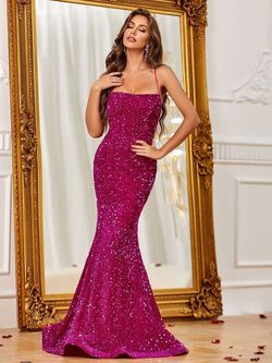 Style FSWD0586 Faeriesty Hot Pink Size 0 Jersey Sequined Fswd0586 Spaghetti Strap Mermaid Dress on Queenly
