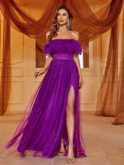 Style FSWD1087 Faeriesty Purple Size 16 Fswd1087 Tall Height Sheer Polyester A-line Dress on Queenly