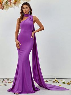 Style FSWD1309 Faeriesty Purple Size 0 Satin One Shoulder Mermaid Dress on Queenly