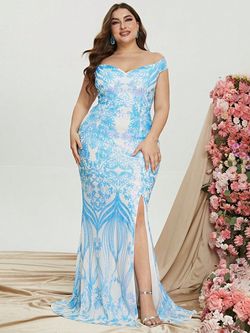 Style FSWD0755P Faeriesty Blue Size 24 Black Tie Tall Height Polyester Straight Dress on Queenly