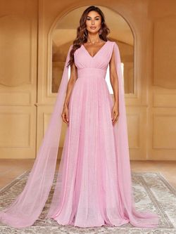 Style FSWD8075T Faeriesty Pink Size 8 Jersey Sequined Military Floor Length A-line Dress on Queenly