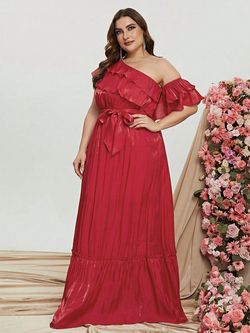 Style FSWD0858P Faeriesty Red Size 20 Floor Length Jersey One Shoulder Tall Height A-line Dress on Queenly