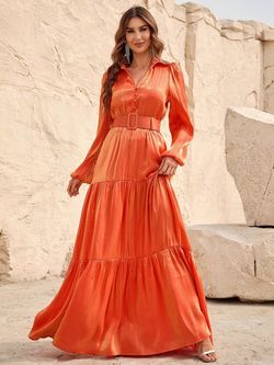 Style FSWD0966 Faeriesty Orange Size 16 Military Jersey Floor Length Straight Dress on Queenly