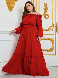 Style FSWD0928P Faeriesty Red Size 24 Floor Length Jersey Polyester Plus Size A-line Dress on Queenly