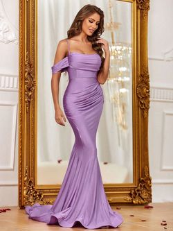 Style FSWD1243 Faeriesty Purple Size 4 Spaghetti Strap Spandex Satin Violet Fswd1243 Straight Dress on Queenly