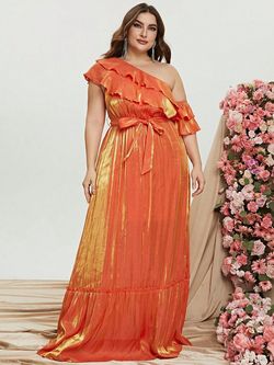 Style FSWD0858P Faeriesty Orange Size 20 Plus Size Floor Length A-line Dress on Queenly