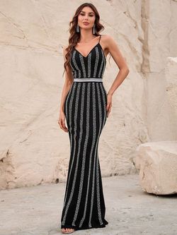 Style FSWD1244 Faeriesty Black Size 8 Spaghetti Strap Tall Height Polyester Mermaid Dress on Queenly