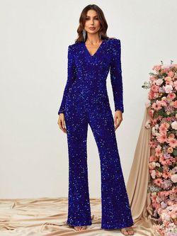 Style FSWB0046 Faeriesty Blue Size 16 Prom Fswb0046 Long Sleeve Jumpsuit Dress on Queenly