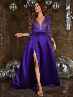 Style FSWD0725 Faeriesty Purple Size 16 Polyester A-line Side slit Dress on Queenly