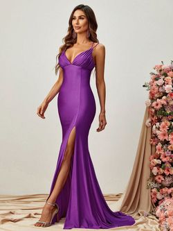 Style FSWD1183 Faeriesty Purple Size 4 Spaghetti Strap Polyester Tall Height Side slit Dress on Queenly