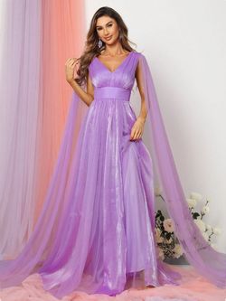 Style FSWD8089 Faeriesty Purple Size 0 Cape Floor Length Bridesmaid A-line Dress on Queenly