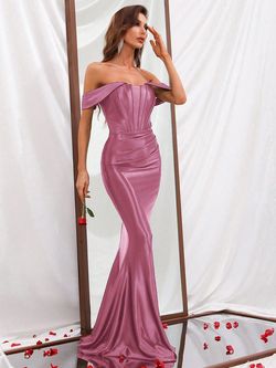 Style FSWD0302 Faeriesty Pink Size 16 Polyester Satin Military Mermaid Dress on Queenly