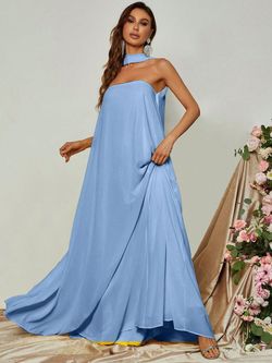 Style FSWD0847 Faeriesty Blue Size 4 Military Floor Length Jersey Tall Height A-line Dress on Queenly