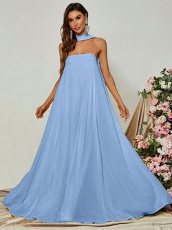 Style FSWD0847 Faeriesty Blue Size 4 Military Floor Length Jersey Tall Height A-line Dress on Queenly