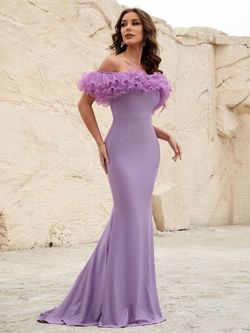 Style FSWD1146 Faeriesty Purple Size 0 Polyester Satin Military Mermaid Dress on Queenly