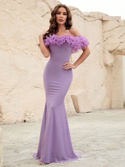 Style FSWD1146 Faeriesty Purple Size 8 Floor Length Jersey Polyester Mermaid Dress on Queenly