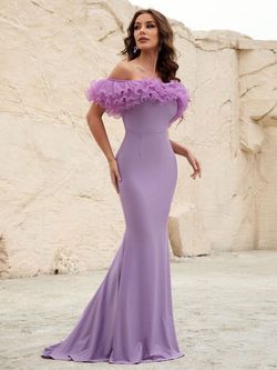 Style FSWD1146 Faeriesty Purple Size 12 Military Satin Mermaid Dress on Queenly