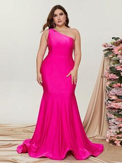 Style FSWD0773P Faeriesty Pink Size 24 Satin One Shoulder Mermaid Dress on Queenly