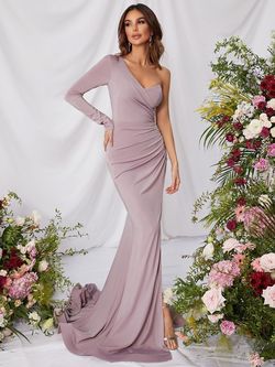 Style FSWD0767 Faeriesty Purple Size 8 Floor Length Jersey One Shoulder Tall Height Side slit Dress on Queenly