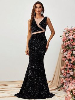Style FSWD0919 Faeriesty Black Size 8 Cut Out Sequined Floor Length Mermaid Dress on Queenly