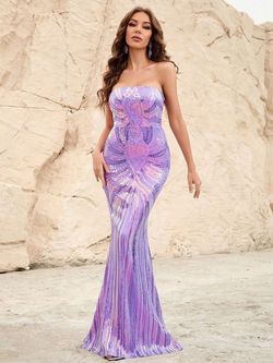 Style FSWD0328 Faeriesty Purple Size 12 Fswd0328 Sequined Mermaid Dress on Queenly