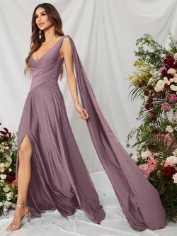 Style FSWD0772 Faeriesty Purple Size 4 A-line Satin Side slit Dress on Queenly