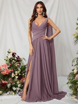 Style FSWD0772 Faeriesty Purple Size 12 Polyester Satin A-line Side slit Dress on Queenly