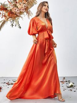 Style FSWD8056 Faeriesty Orange Size 0 Jersey Plunge Belt Straight Dress on Queenly