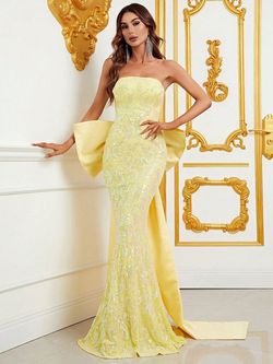 Style FSWD0595 Faeriesty Yellow Size 0 Polyester Military Floor Length Mermaid Dress on Queenly