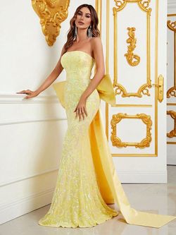 Style FSWD0595 Faeriesty Yellow Size 16 Polyester Military Tall Height Mermaid Dress on Queenly