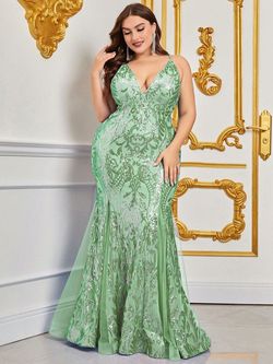 Style FSWD0799P Faeriesty Green Size 20 Jersey Polyester Corset Plus Size Mermaid Dress on Queenly