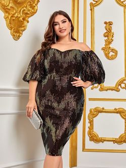 Style FSWD0797P Faeriesty Black Size 24 Fswd0797p Polyester Sequined Cocktail Dress on Queenly