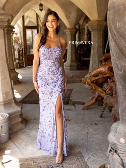 Style 3920 Primavera Purple Size 6 Floor Length Side slit Dress on Queenly