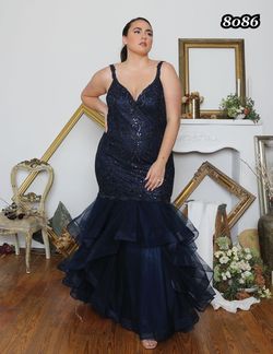 Style 8086 Athena Prom Blue Size 20 Plus Size Tall Height Mermaid Dress on Queenly