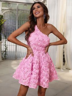 Style FSWD0745 Faeriesty Pink Size 12 Sunday Plus Size Fswd0745 One Shoulder Cocktail Dress on Queenly