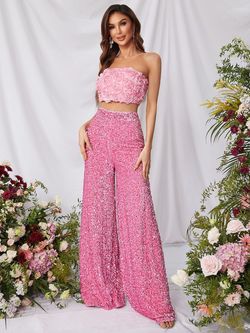 Style FSWU0357 Faeriesty Pink Size 16 Jersey Strapless Sequined Jumpsuit Dress on Queenly