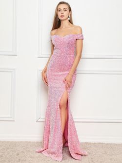 Style FSWD0012 Faeriesty Pink Size 8 Jersey Tall Height Prom Straight Jewelled Side slit Dress on Queenly