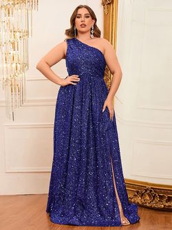 Style FSWD0431P Faeriesty Royal Blue Size 32 Jersey One Shoulder Tall Height A-line Dress on Queenly