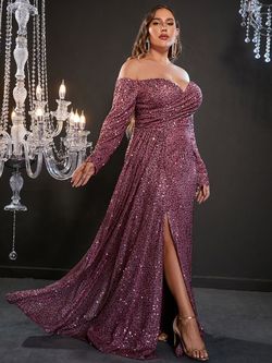 Style FSWD0392P Faeriesty Pink Size 24 Plus Size Sequin Fswd0392p Euphoria Side slit Dress on Queenly