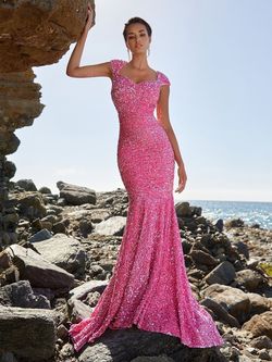 Style FSWD0397 Faeriesty Pink Size 8 Jersey Tall Height Jewelled Sequined Mermaid Dress on Queenly