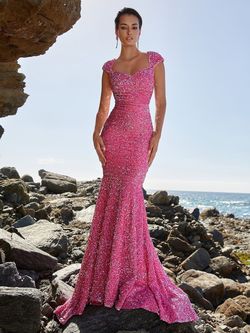 Style FSWD0397 Faeriesty Pink Size 8 Jersey Tall Height Jewelled Sequined Mermaid Dress on Queenly
