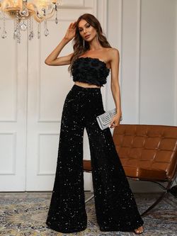 Style FSWU0357 Faeriesty Black Size 0 Floor Length Sequined Tall Height Jumpsuit Dress on Queenly