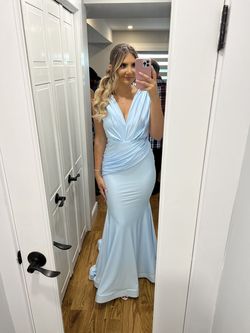 Style 727 Jessica Angel Blue Size 8 Floor Length Prom Mermaid Dress on Queenly
