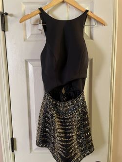 Rachel Allan Black Size 6 Euphoria Satin Jewelled Jumpsuit Dress on Queenly