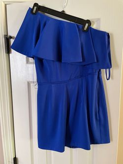 Mac Duggal Blue Size 8 Pageant One Shoulder Summer Appearance Jumpsuit Dress on Queenly