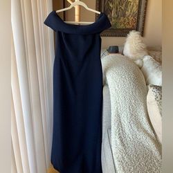 Style -1 Calvin Klein Blue Size 8 Homecoming Sorority Rush Wedding Guest Side Slit Cotton Straight Dress on Queenly