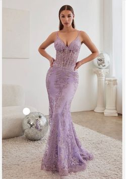 Style -1 Cinderella Divine Light Purple Size 8 Floor Length Lavender Spaghetti Strap Mermaid Dress on Queenly